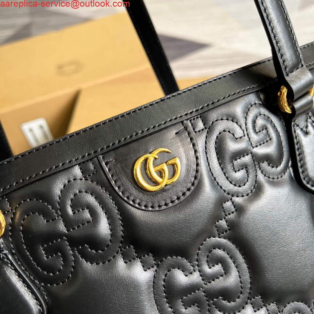 Replica Gucci 631685 GG matelassé leather medium tote Bag Black 4 Replica Gucci 631685 GG matelassé leather medium tote Bag Black 4
