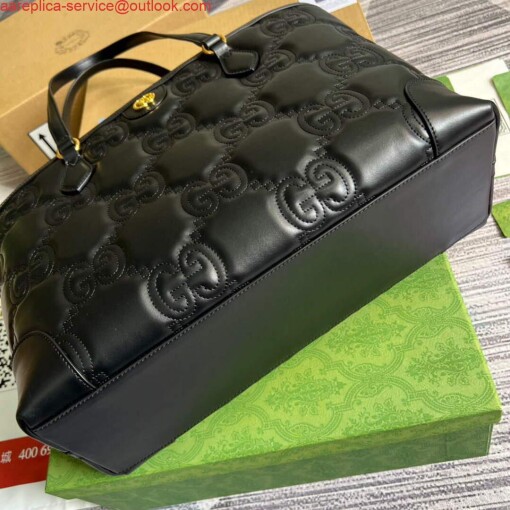 Replica Gucci 631685 GG matelassé leather medium tote Bag Black 5