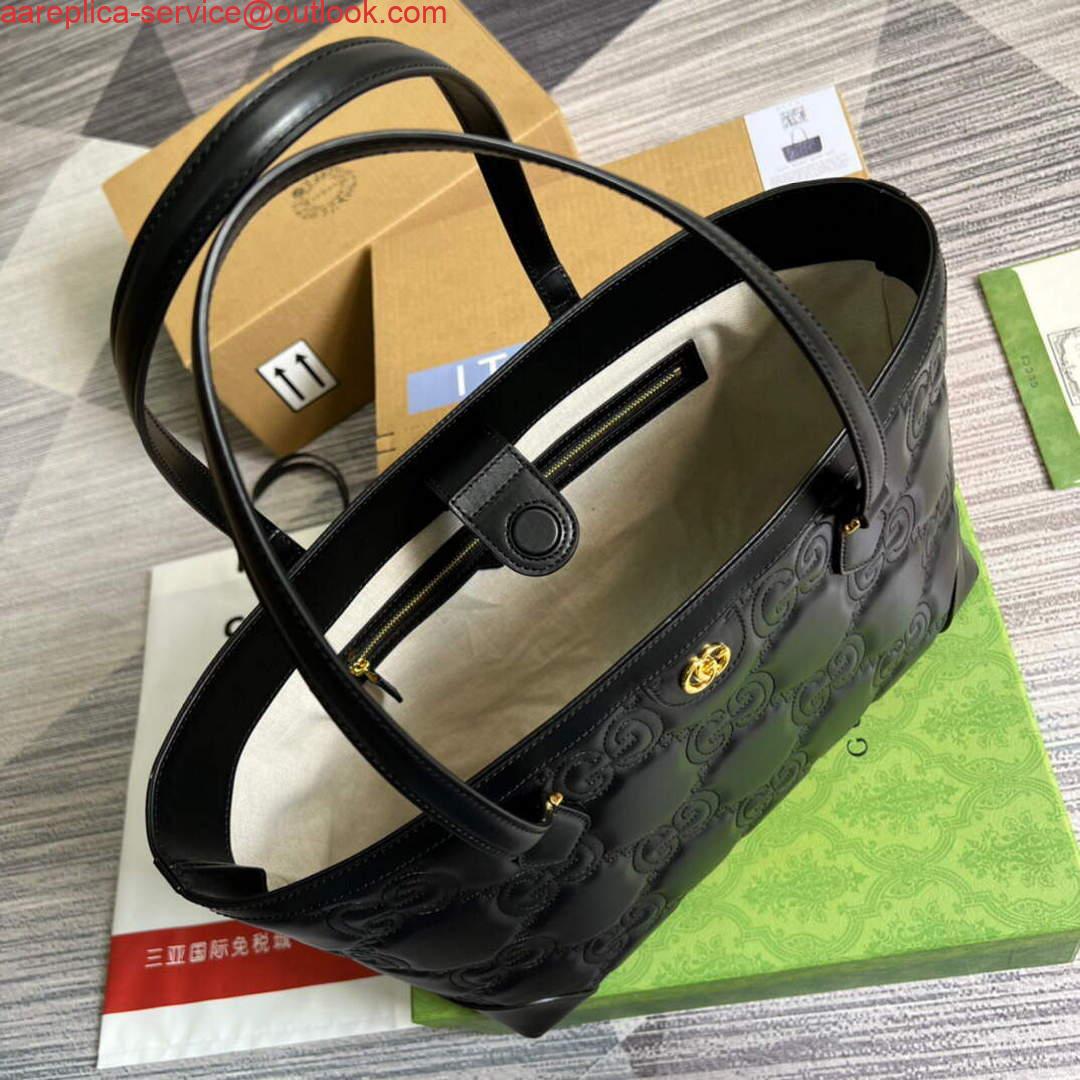 Replica Gucci 631685 GG matelassé leather medium tote Bag Black 6 Replica Gucci 631685 GG matelassé leather medium tote Bag Black 6