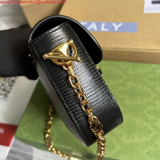 Replica Gucci Horsebit 1955 lizard mini bag 675801 black leather 3