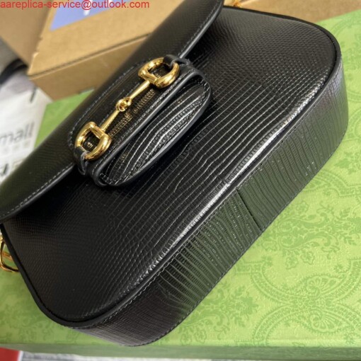 Replica Gucci Horsebit 1955 lizard mini bag 675801 black leather 5