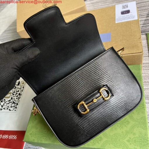 Replica Gucci Horsebit 1955 lizard mini bag 675801 black leather 6
