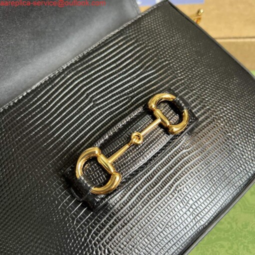 Replica Gucci Horsebit 1955 lizard mini bag 675801 black leather 7