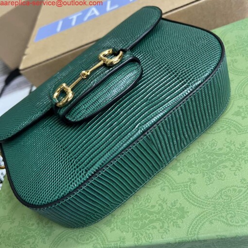 Replica Gucci Horsebit 1955 lizard mini bag 675801 green leather 5