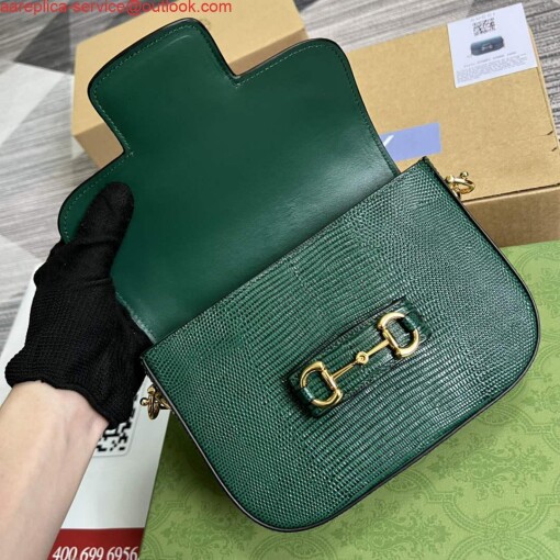 Replica Gucci Horsebit 1955 lizard mini bag 675801 green leather 6