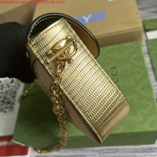Replica Gucci Horsebit 1955 lizard mini bag 675801 gold leather 2