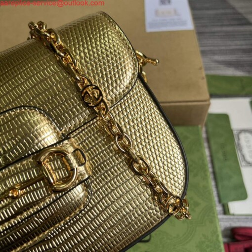 Replica Gucci Horsebit 1955 lizard mini bag 675801 gold leather 4