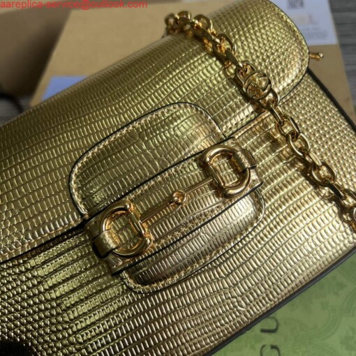 Replica Gucci Horsebit 1955 lizard mini bag 675801 gold leather 5