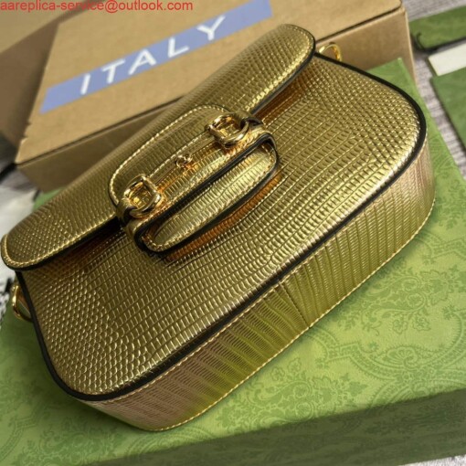 Replica Gucci Horsebit 1955 lizard mini bag 675801 gold leather 6