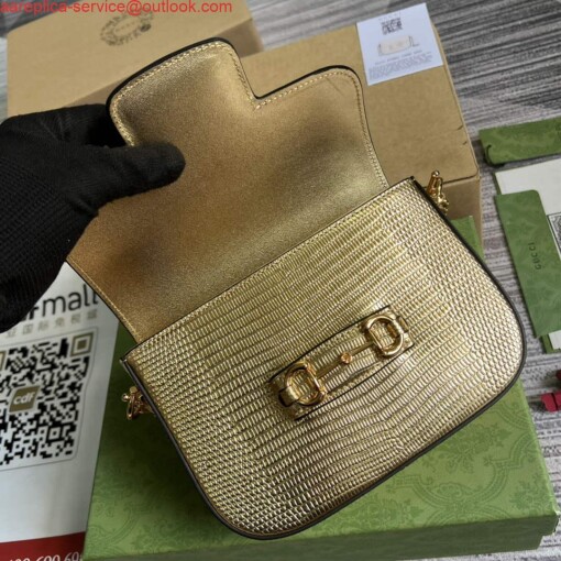 Replica Gucci Horsebit 1955 lizard mini bag 675801 gold leather 7