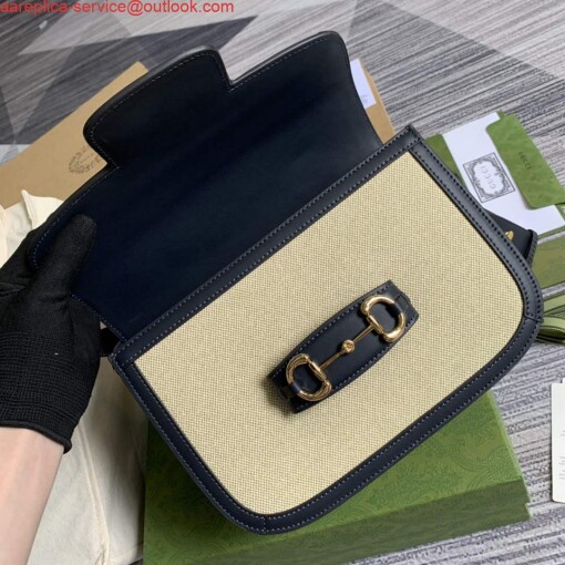 Replica Gucci Horsebit 1955 shoulder bag Beige with 602204 black leather 7
