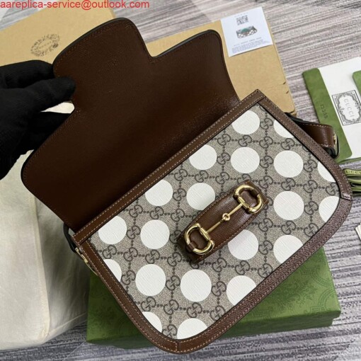 Replica Gucci Horsebit 1955 shoulder bag Beige with 602204 brown leather 7