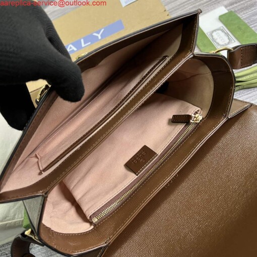 Replica Gucci Horsebit 1955 shoulder bag Beige with 602204 brown leather 8