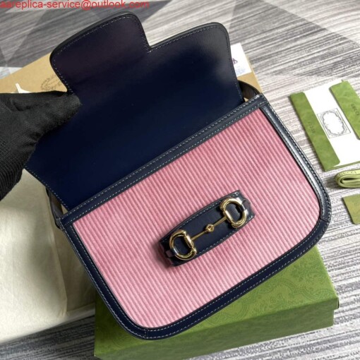 Replica Gucci Horsebit 1955 small bag 602204 Pink corduroy 6