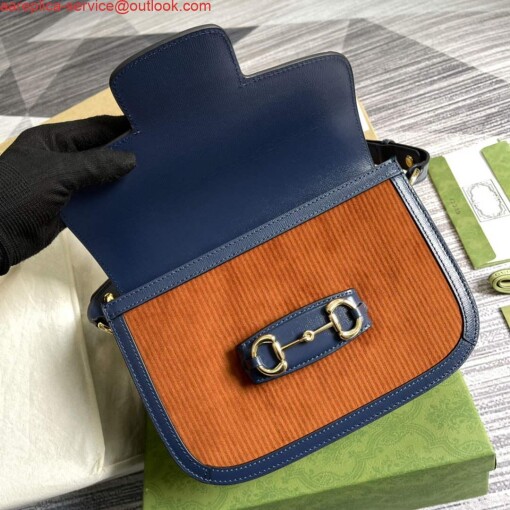 Replica Gucci Horsebit 1955 small bag 602204 Brown corduroy 6