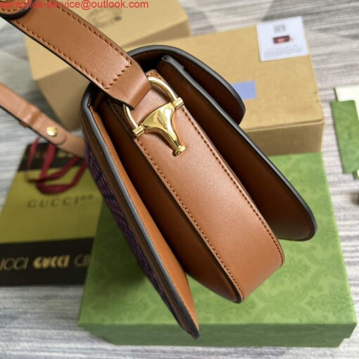 Replica Gucci Horsebit 1955 shoulder bag 602204 plum with brown leather 2