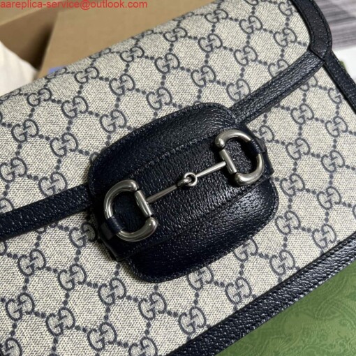 Replica Gucci Horsebit 1955 shoulder bag 602204 beige with black leather 4