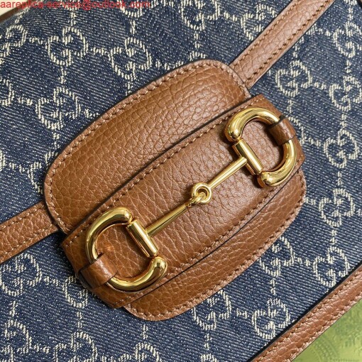 Replica Gucci Horsebit 1955 shoulder bag 602204 blue with brown leather 4