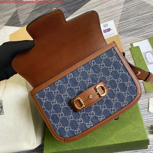 Replica Gucci Horsebit 1955 shoulder bag 602204 blue with brown leather 6