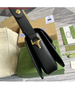 Replica Gucci Horsebit 1955 shoulder bag 602204 Black and ivory GG denim jacquard 2
