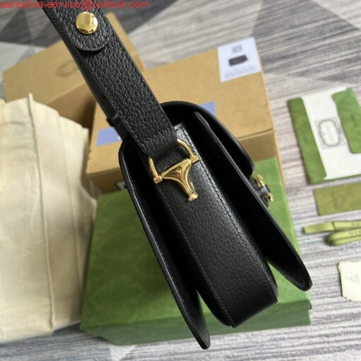 Replica Gucci Horsebit 1955 shoulder bag 602204 Black and ivory GG denim jacquard 2
