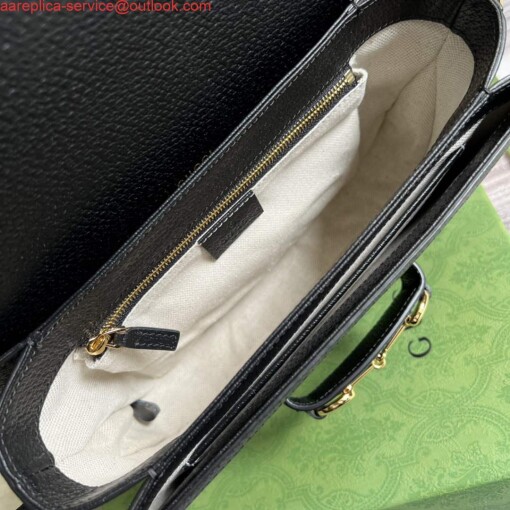 Replica Gucci Horsebit 1955 shoulder bag 602204 Black and ivory GG denim jacquard 7