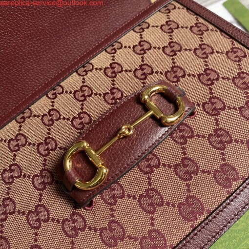 Replica Gucci Horsebit 1955 shoulder bag 602204 Beige and burgundy Original GG canvas 5