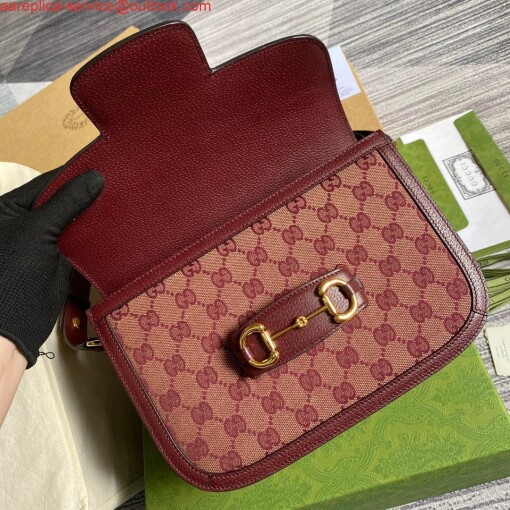 Replica Gucci Horsebit 1955 shoulder bag 602204 Beige and burgundy Original GG canvas 6