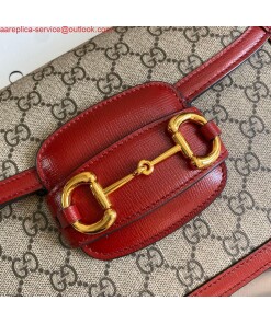 Replica Gucci Horsebit 1955 shoulder bag 602204 Beige with red leather 2