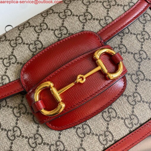 Replica Gucci Horsebit 1955 shoulder bag 602204 Beige with red leather 2