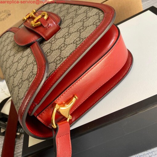 Replica Gucci Horsebit 1955 shoulder bag 602204 Beige with red leather 4
