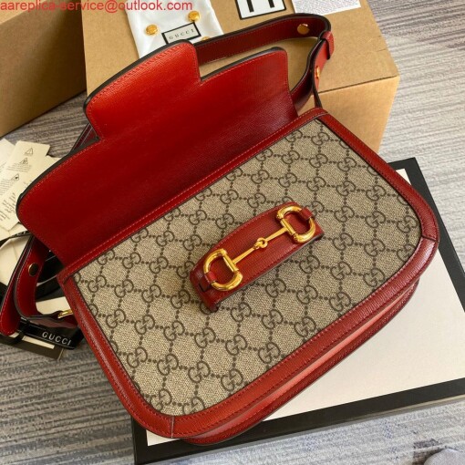 Replica Gucci Horsebit 1955 shoulder bag 602204 Beige with red leather 5