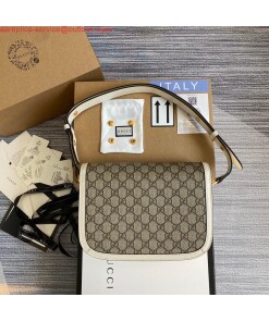 Replica Gucci Horsebit 1955 shoulder bag 602204 Beige with white leather
