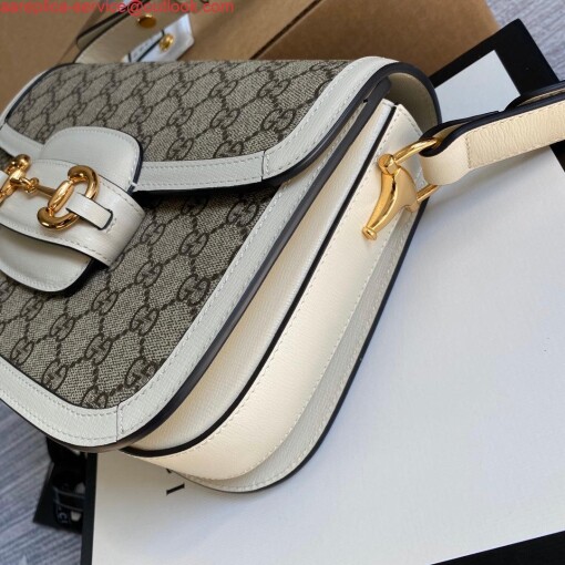 Replica Gucci Horsebit 1955 shoulder bag 602204 Beige with white leather 4