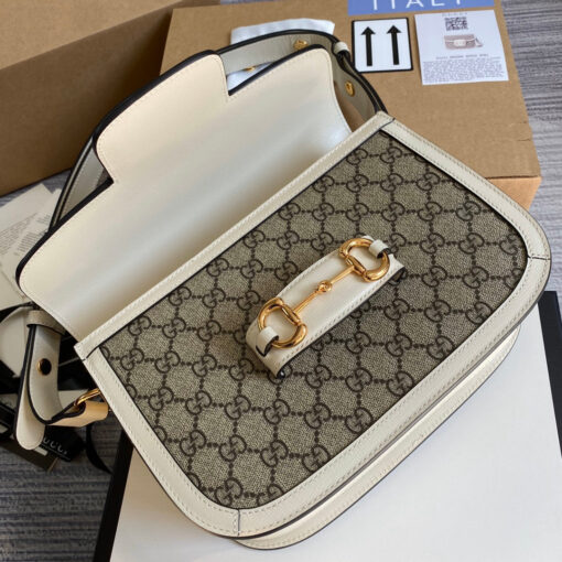 Replica Gucci Horsebit 1955 shoulder bag 602204 Beige with white leather 6