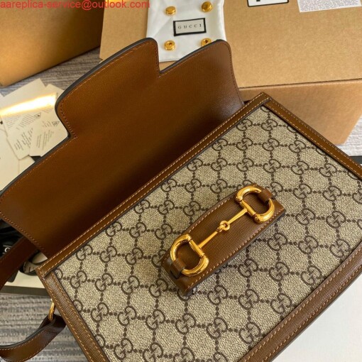Replica Gucci Horsebit 1955 shoulder bag 602204 Beige with brown leather 2