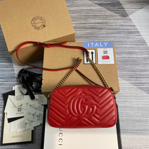 Replica Gucci 447632 GG Marmont Small Matelassé Shoulder Bag Red