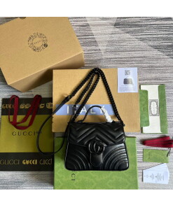Replica Gucci 702563 GG Marmont Mini Top Handle Bag Black