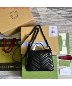 Replica Gucci 702563 GG Marmont Mini Top Handle Bag Black 2