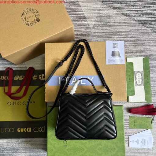 Replica Gucci 702563 GG Marmont Mini Top Handle Bag Black 2