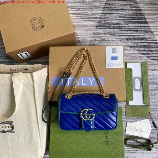 Replica Gucci 446744 GG Marmont Mini Matelassé Shoulder Bag Dark Blue