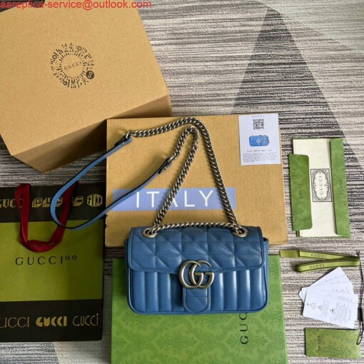 Replica Gucci 446744 GG Marmont Matelassé Mini Bag Blue
