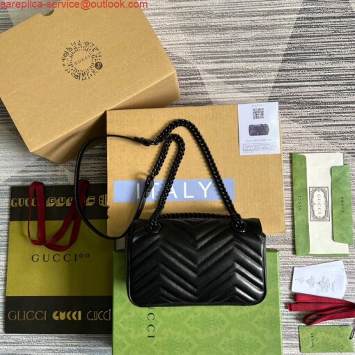 Replica Gucci 446744 GG Marmont Matelassé Mini Bag Black 2