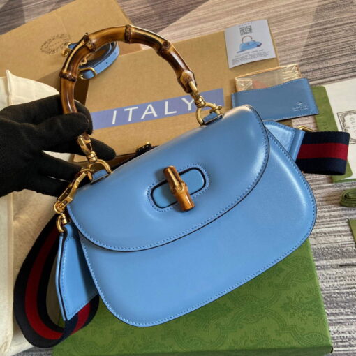 Replica Gucci Bamboo1947 small top handle bag 675797 Blue 3