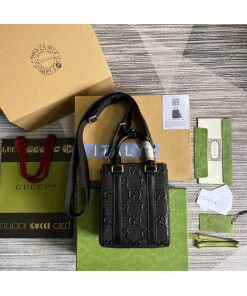 Replica Gucci 696010 GG Embossed Mini Tote Bag Black