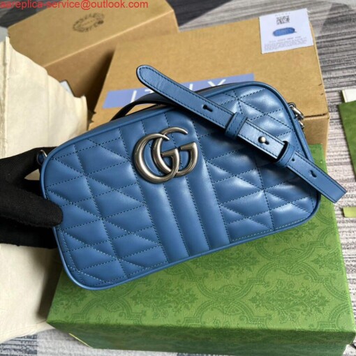 Replica Gucci 447632 GG Marmont Matelassé Shoulder Bag Blue 3