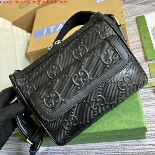 Replica Gucci 674058 GG embossed messenger bag Black 3