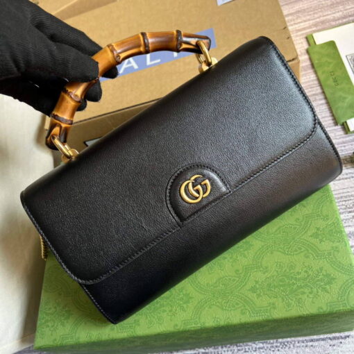 Replica Gucci 675795 GG Large Top Handle Bag With Bamboo Black 3