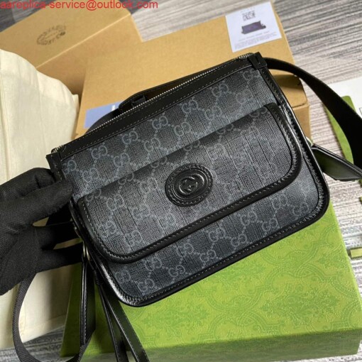 Replica Gucci 674164 Messenger Bag With Lnterlocking G Black 3