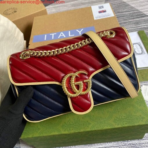 Replica Gucci 443497 GG Marmont Small Shoulder Bag Blue and Red 4